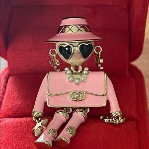 CHANEL Pink and Gold brooch